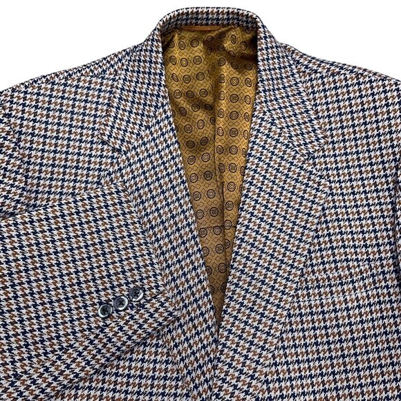 Ugo‎ Pucci Blazer Men 40 Gray Blue Brown Houndstooth Belt Union USA 70s VTG - Picture 1 of 13